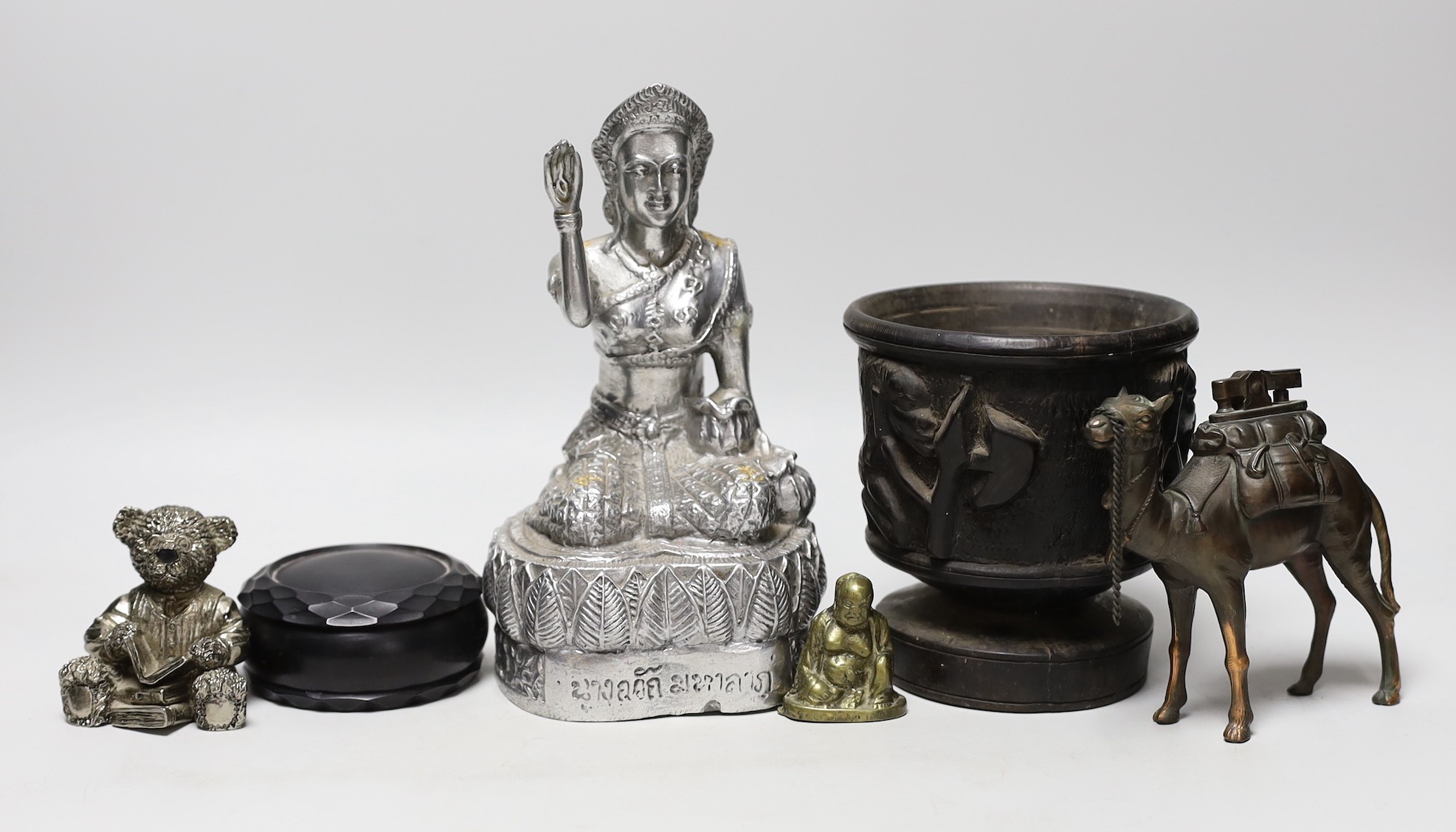 A Nepalese metal alloy figure of a Bodhisattva, 22cm and five other items